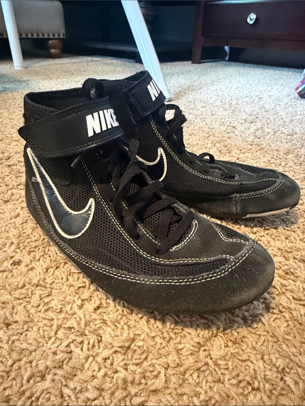 Nike Kids Black High-Top Lace & Strap wrestling shoes